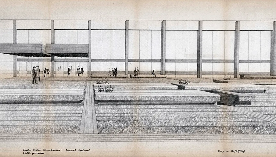 drawing of the outside of Euston station