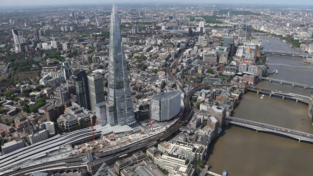 Aerial view of London Bridge station and surrounding London