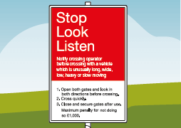Stop, look, listen sign for a level crossing