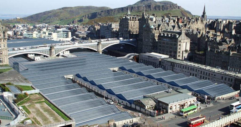 Aerial view of Edinburgh Waverley station