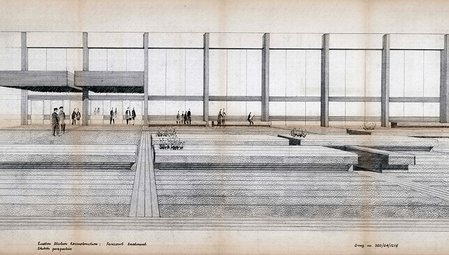 drawing of the outside of Euston station