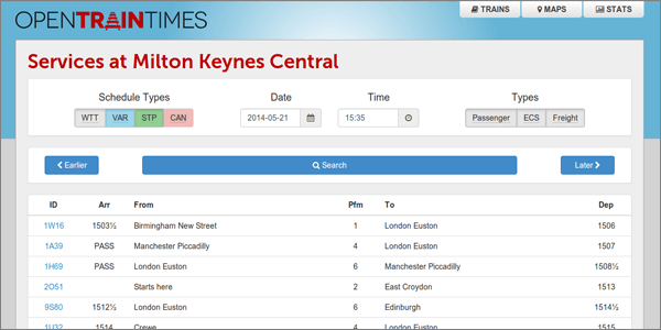Open Train Times website screengrab