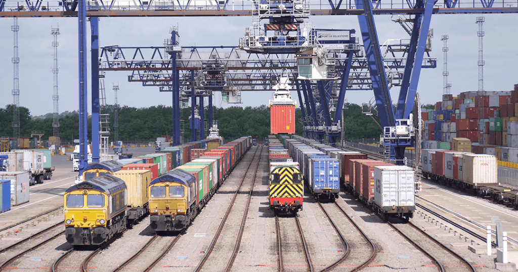 Freight trains at Felixstowe port