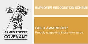 Icon showing Network Rail won a Gold Award in 2017 from the Armed Forces covenant for employee recognition
