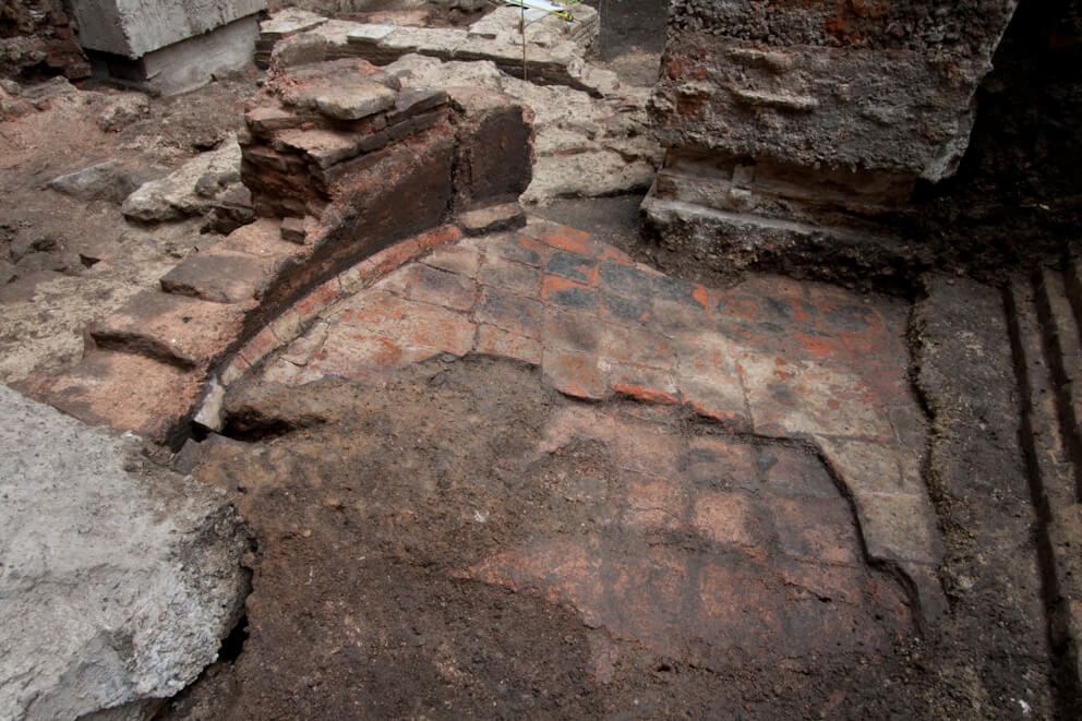 A tiled floor excavated at the site of the Borough Viaduct in London