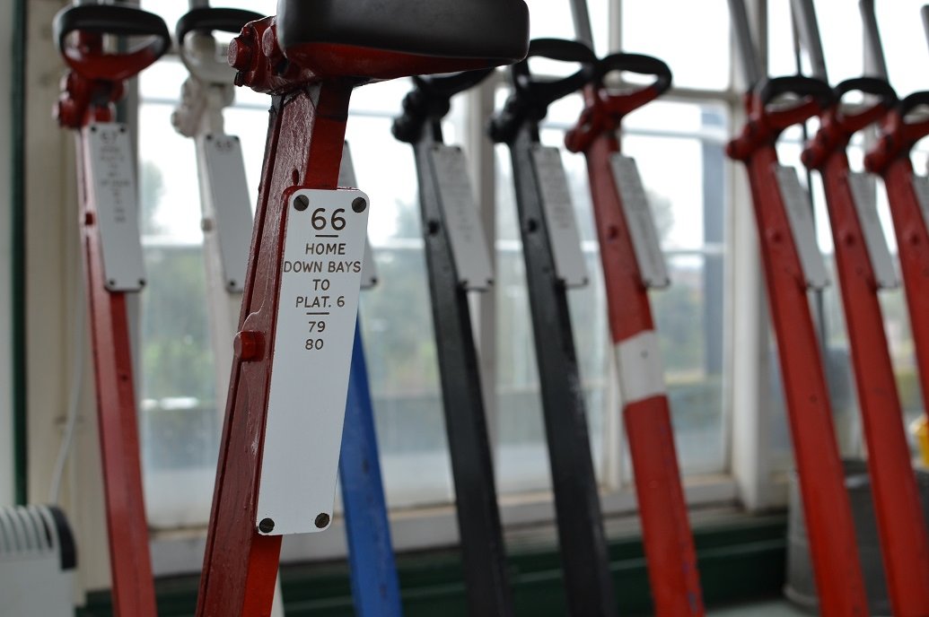 Severn Bridge Junction signal box levers. 