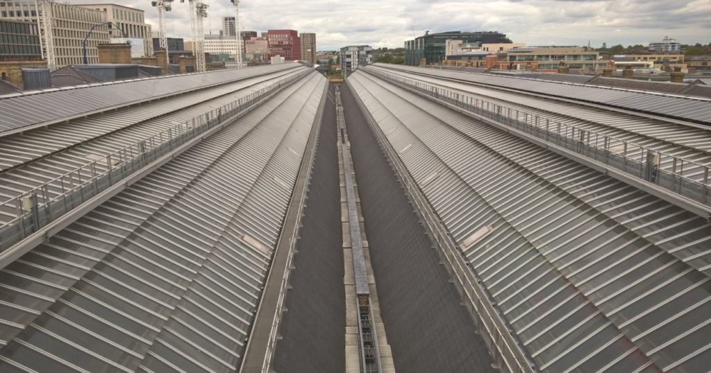 The eco roof at London King's Cross station, daytime