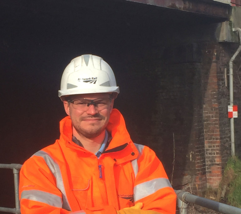 Tom Wilkinson, structures examiner, standing in full Network Rail PPE