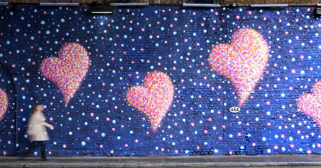 Jimmy C's painting at London Bridge of hearts
