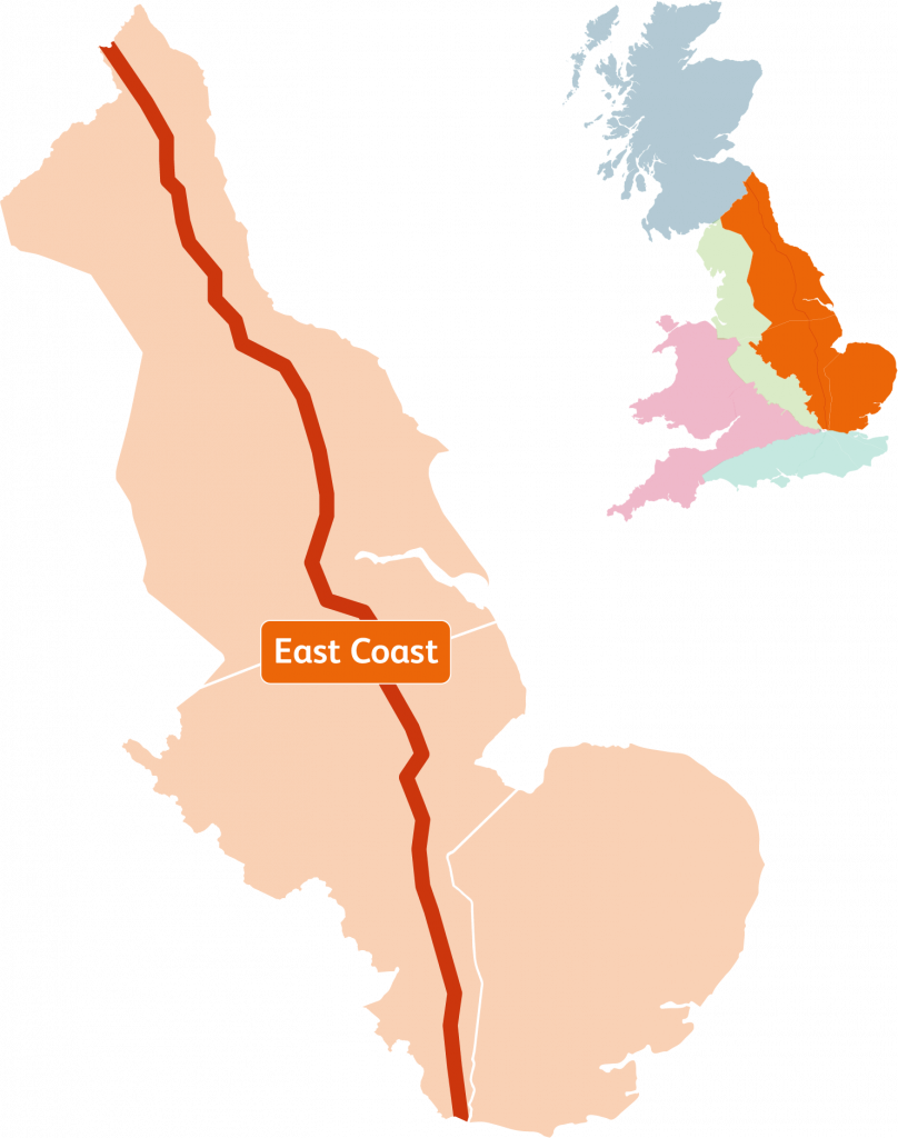 Map showing East Coast route