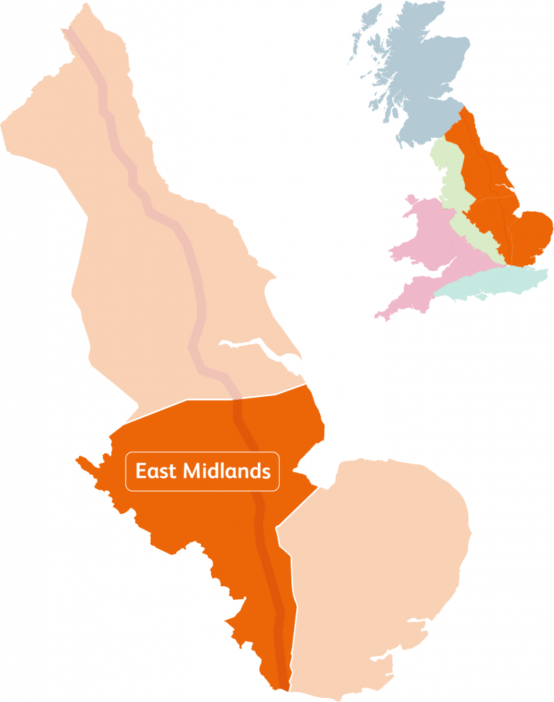 Map showing East Midlands route