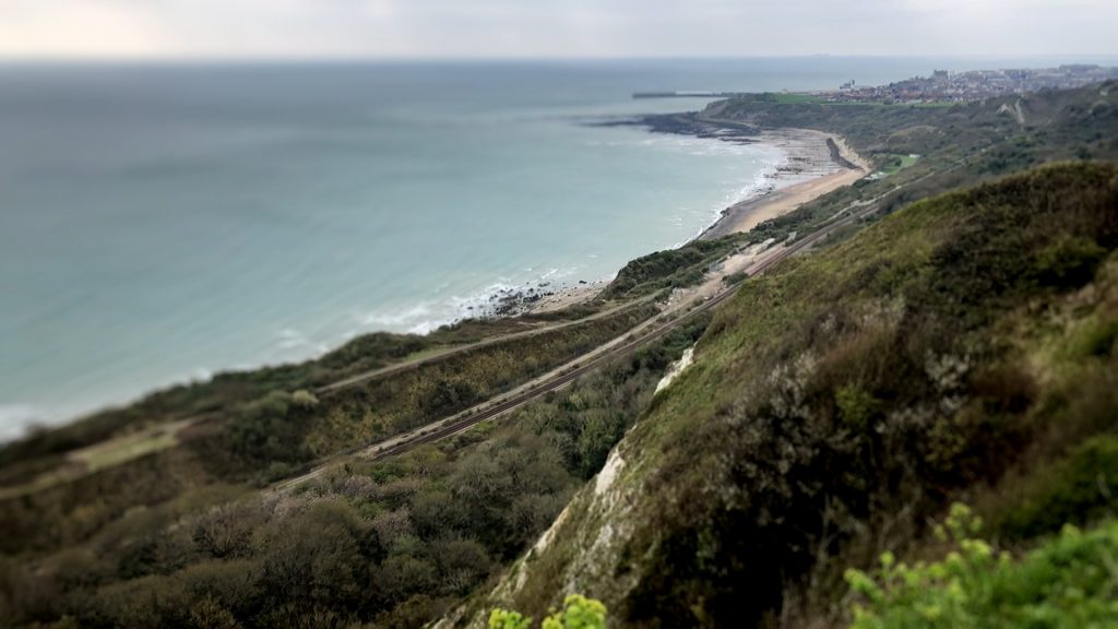 Landscape view of the railway line along the Kent coast, daytime