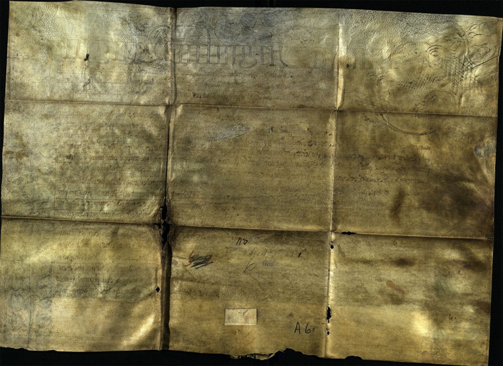 Reverse side of a property deed from 1633 for the land at St Pancras