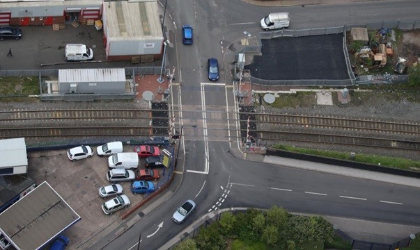 Aerial view of Bloxwich level crossing