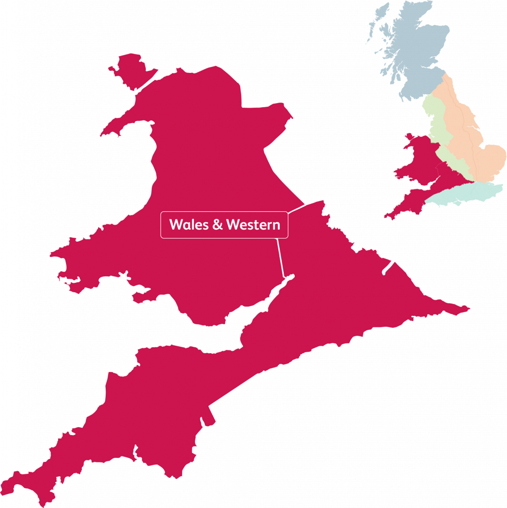 Map showing Wales and Western region