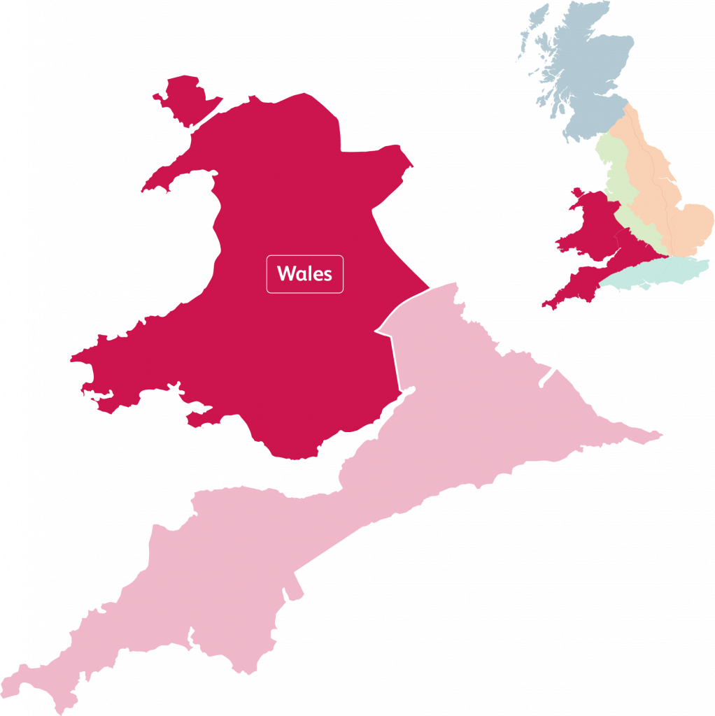 Map showing Wales route