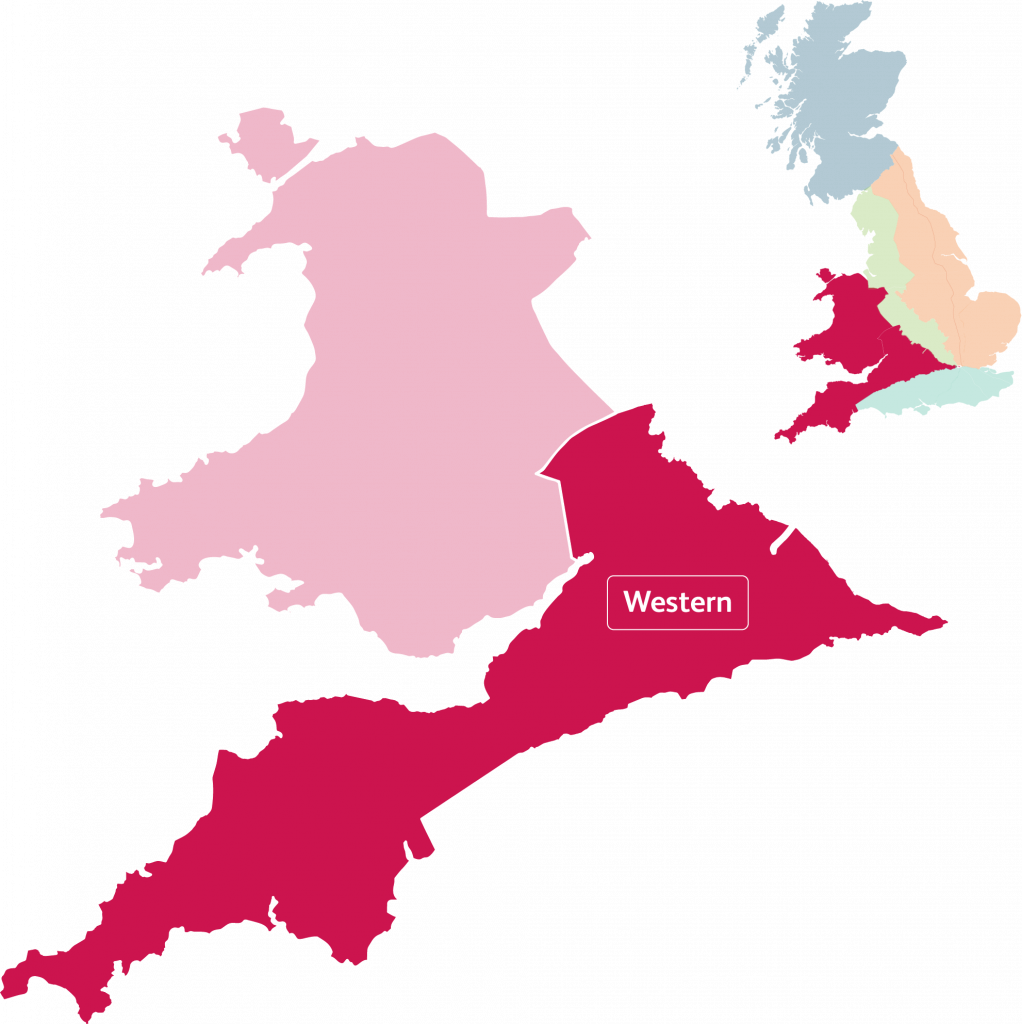 Map showing western route