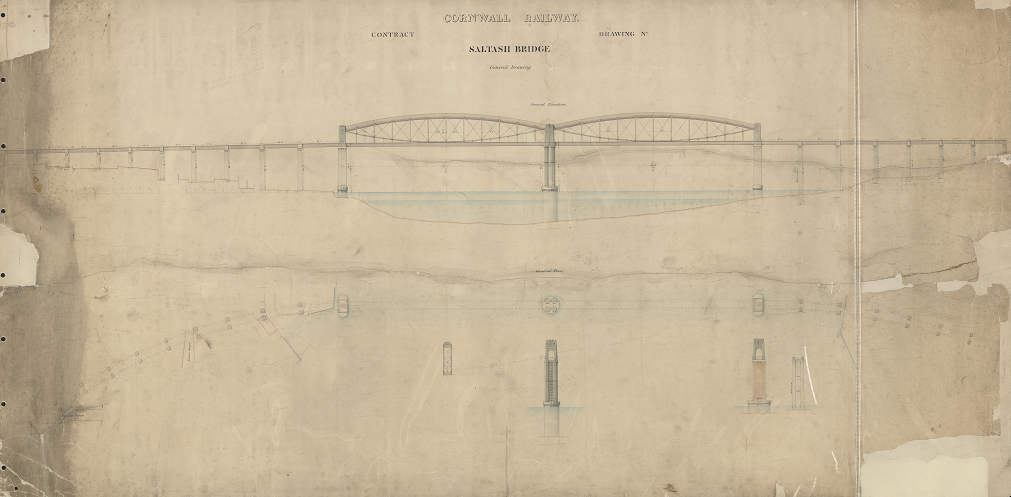 A drawing of an iconic profile of the Royal Albert Bridge dating from 1858 to 1859