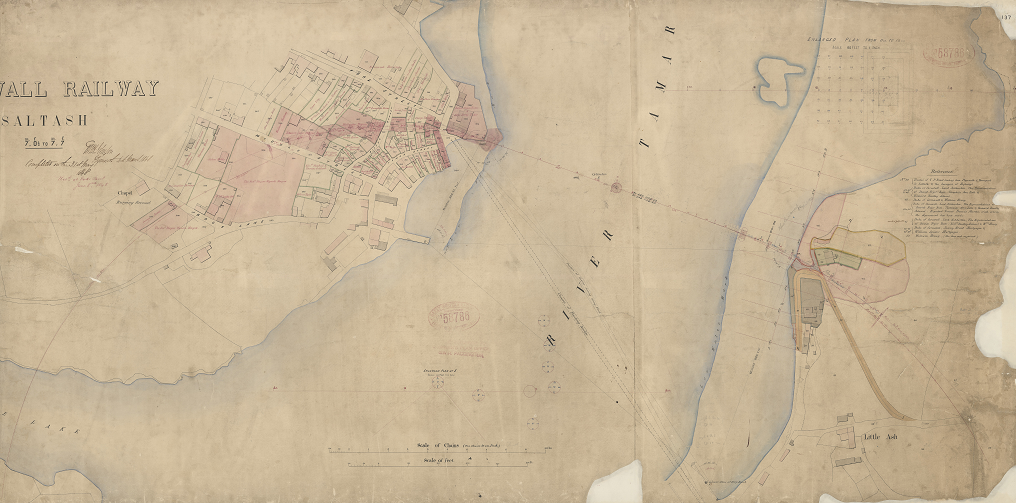 An original plan showing the location of the Royal Albert Bridge