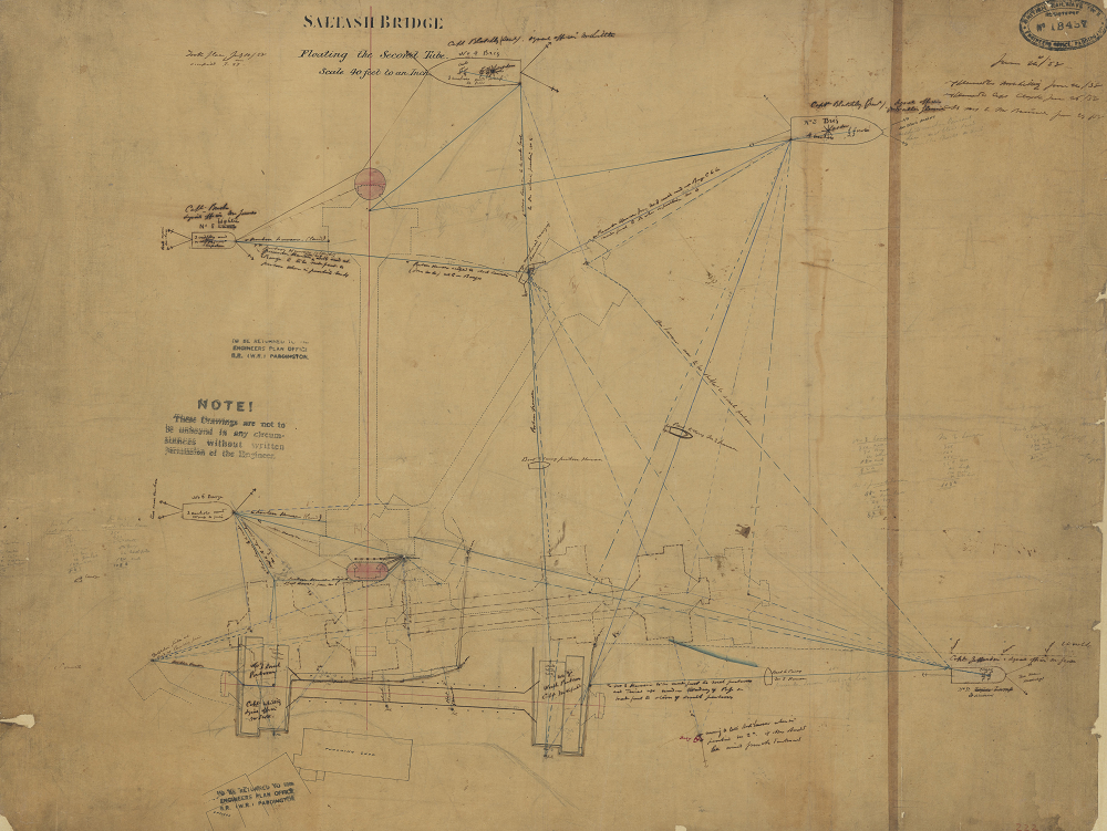 A Royal Albert Bridge drawing showing how the second tube floated into place.