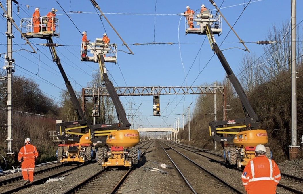 Overhead line electrification work