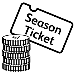 season ticket card with 5 coins