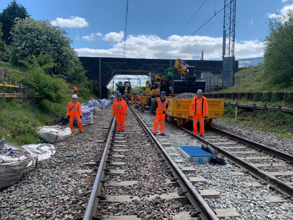 Four engineers on site at the west coast main line upgrades.