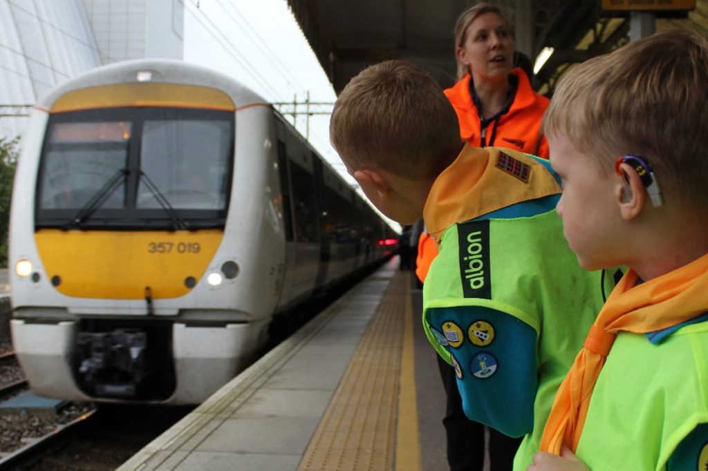 Children watching train arrive