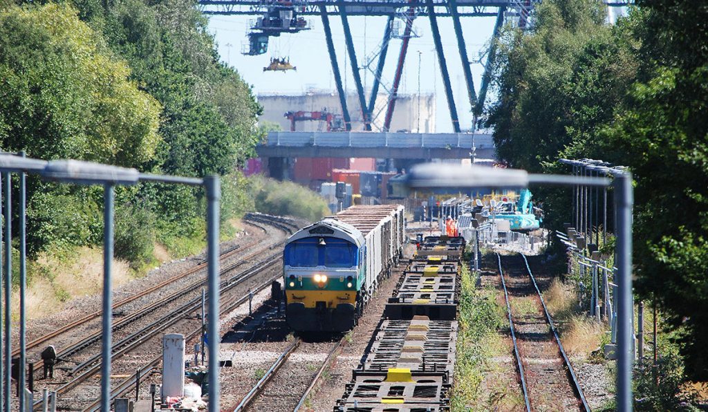 Rail freight on the tracks in the Redbridge area, daytime