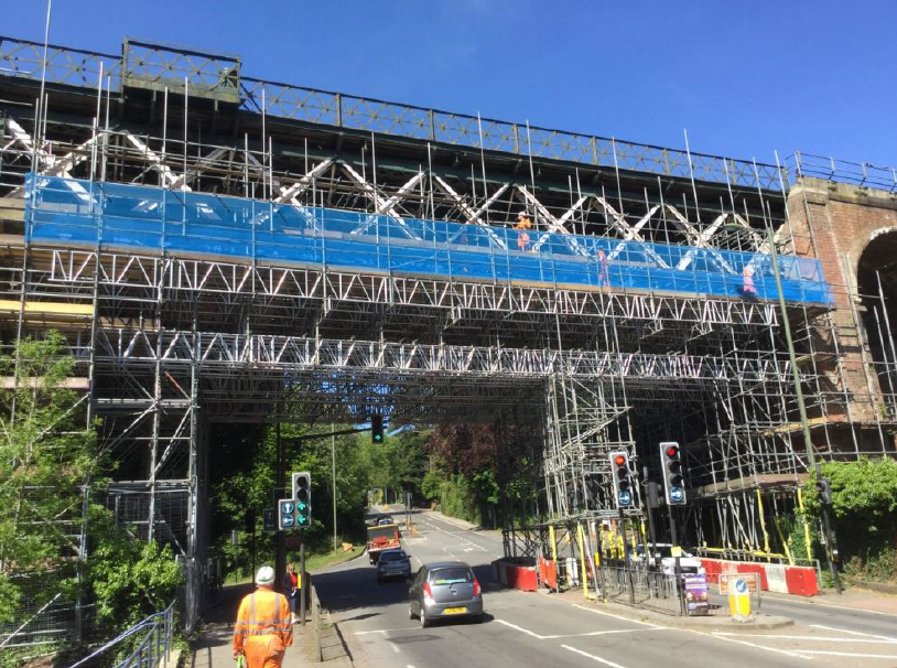 Oxted Viaduct scaffold over the A25