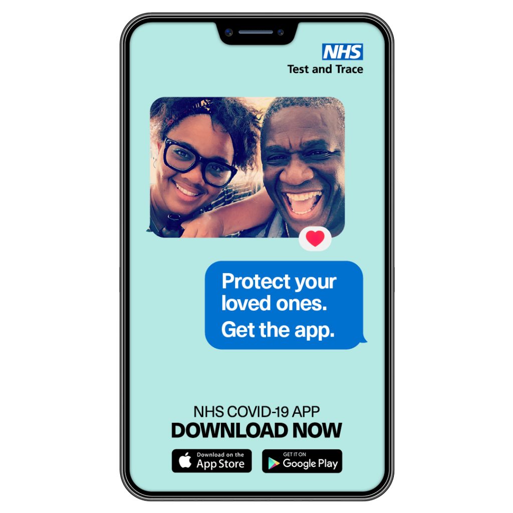 Screengrab of NHS test and trace app