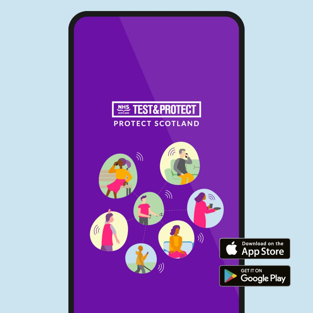 Screengrab image of NHS test and protect Scotland app.