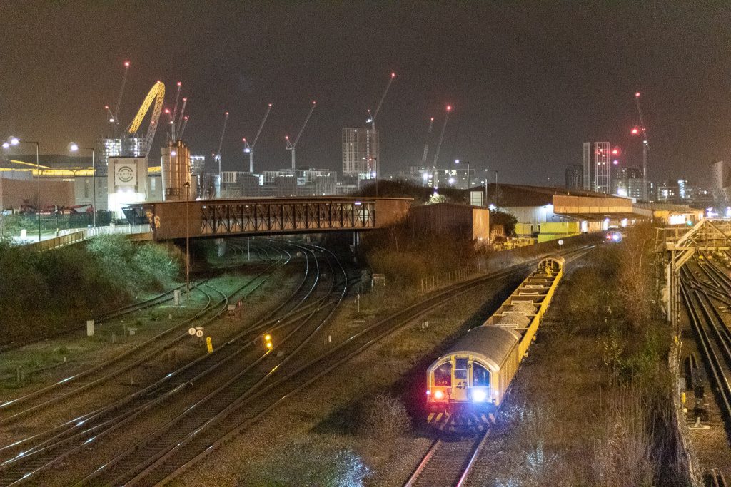 Nighttime track renewals at West Hampstead station, taken at Neasden