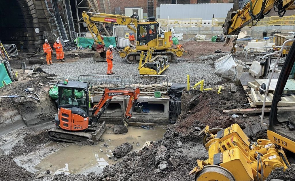 Railway workers rebuilding the Camden sewer over Christmas, daytime