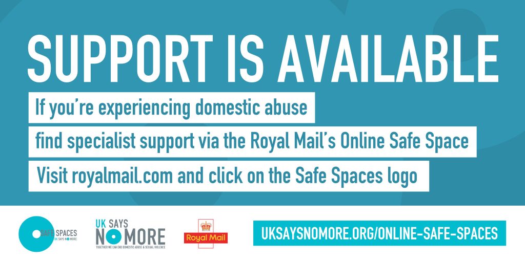 Online Safe Spaces infographic - support is available if you're experiencing domestic abuse