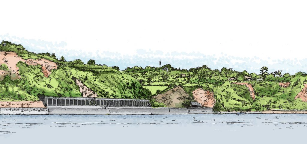 Artist impression of proposed rockfall shelter - view from the sea
