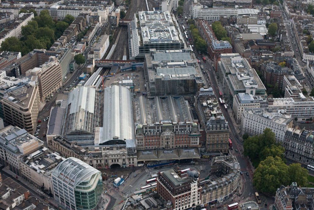 Aerial view of London Victoria station