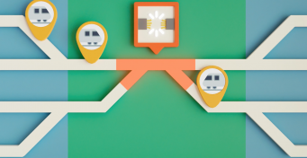 Still from knock-on delays animation depicting trains near an area affected by a power outage