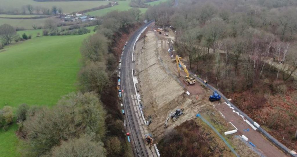 Diggers on the embankment next to the railway near High Brooms, Royal Tunbridge Wells, daytime