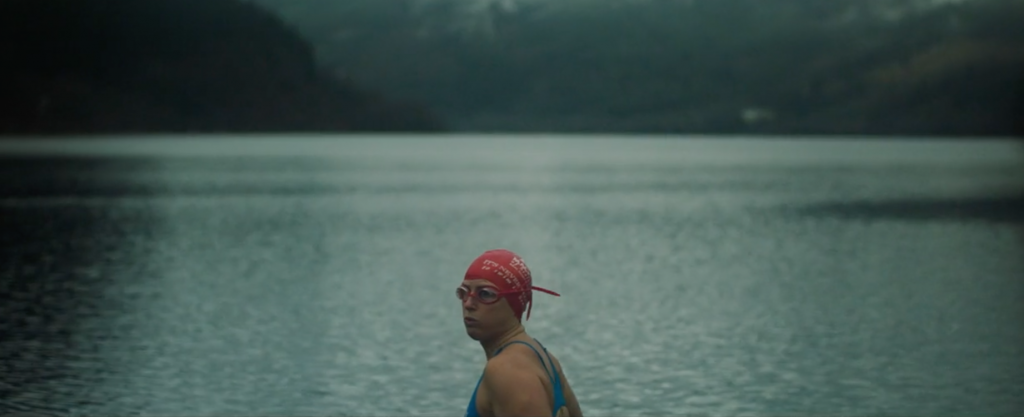 Railway worker and ice swimmer Jade Perry swims in a very cold loch in Scotland