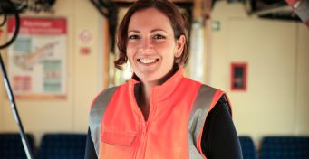 Engineer Katherine Stowe on board our automatic train operation demonstration