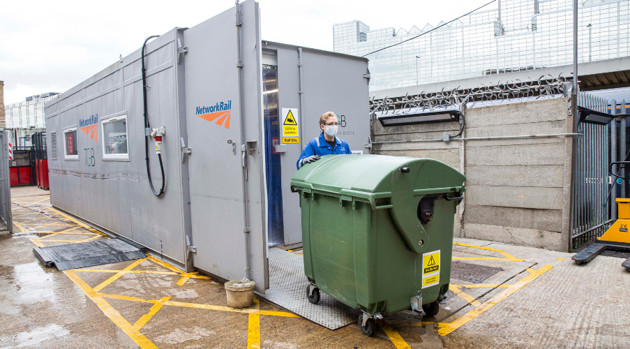 Recycling bin at London Victoria station.