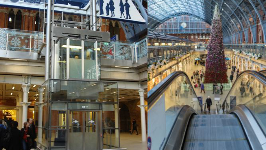 Lift and escalator in St Pancras