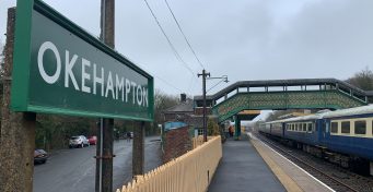 Okehampton station platform, daytime