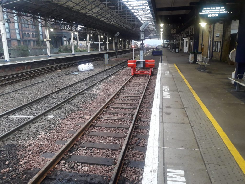 Quiet platforms and track at Huddersfield railway station