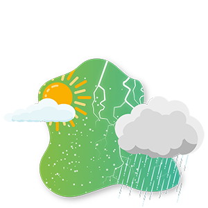 climate change icon showing the sun, clouds, rain, lightning and snow