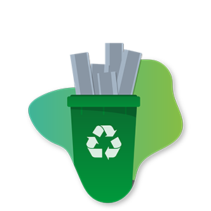 minimal waste icon showing a green recycling bin