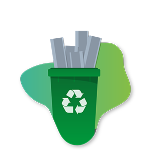 Minimal waste icon showing a green recycling bin that is full.