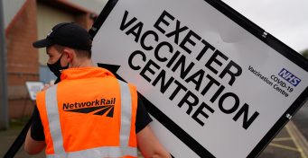 Network Rail volunteers help set up a mass vaccination centre in Exeter