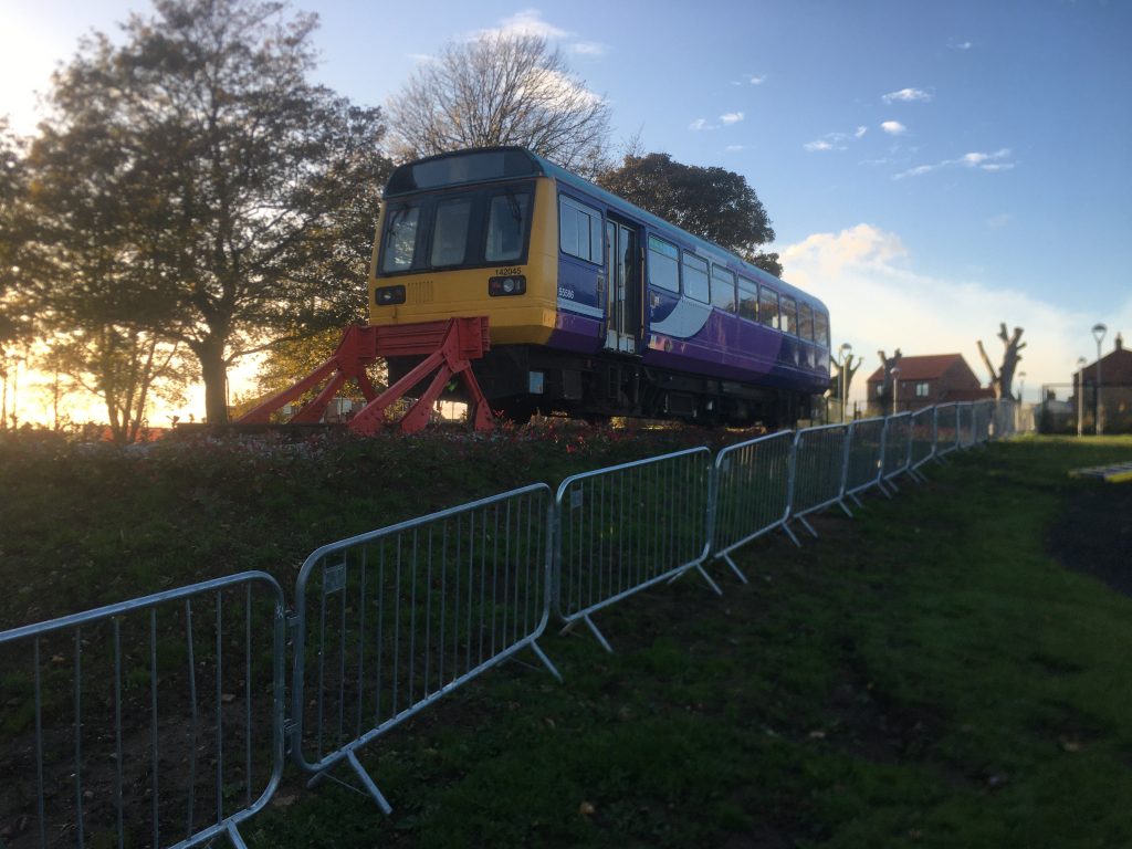 An old train gets turned into a school library in County Durham, daytime